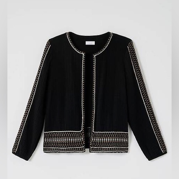 NWT J.Jill Pure Jill Embroidered Cotton Gauze Black Business Casual Jacket Sz M - Picture 1 of 5